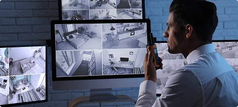 A security guard watching cameras